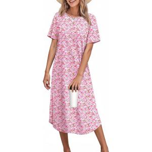 image:imageEkouaer Nightgowns for Women Bamboo Viscose House Dress Long Night Gowns Short Sleeve Sleepdress Soft Sleepwear S4XLPink Florals