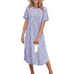 image:imageEkouaer Nightgowns for Women Bamboo Viscose House Dress Long Night Gowns Short Sleeve Sleepdress Soft Sleepwear S4XLPurple Abstract Dots