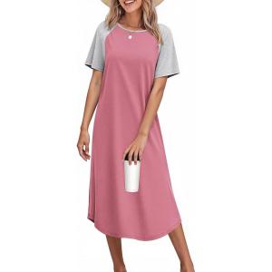 image:imageEkouaer Nightgowns for Women Bamboo Viscose House Dress Long Night Gowns Short Sleeve Sleepdress Soft Sleepwear S4XLPurple Red