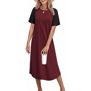 image:imageEkouaer Nightgowns for Women Bamboo Viscose House Dress Long Night Gowns Short Sleeve Sleepdress Soft Sleepwear S4XLRed