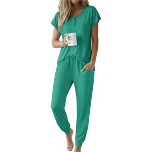 image:imageEkouaer Viscose from Bamboo Womens Pajama Sets Super Soft Short Sleeve Button Top and Pants Pj Sleepwear Sets SXXLGreen
