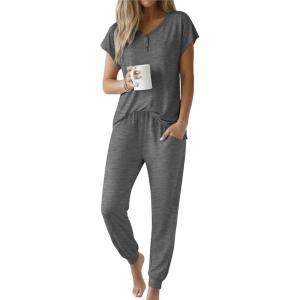 image:imageEkouaer Viscose from Bamboo Womens Pajama Sets Super Soft Short Sleeve Button Top and Pants Pj Sleepwear Sets SXXLGrey