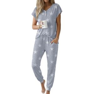 image:imageEkouaer Viscose from Bamboo Womens Pajama Sets Super Soft Short Sleeve Button Top and Pants Pj Sleepwear Sets SXXLGrey Star