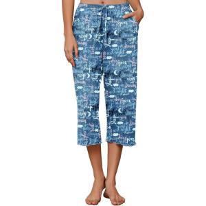 image:imageEkouaer Womens Capri Pajama Pants 2026 Wide Leg Lounge Sleep Pants Soft Comfy Drawstring Pj Bottoms with PocketsBlue Letter