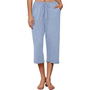 image:imageEkouaer Womens Capri Pajama Pants 2026 Wide Leg Lounge Sleep Pants Soft Comfy Drawstring Pj Bottoms with PocketsBlue Stars