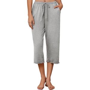 image:imageEkouaer Womens Capri Pajama Pants 2026 Wide Leg Lounge Sleep Pants Soft Comfy Drawstring Pj Bottoms with PocketsPale Heather Gray