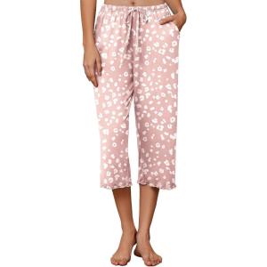 image:imageEkouaer Womens Capri Pajama Pants 2026 Wide Leg Lounge Sleep Pants Soft Comfy Drawstring Pj Bottoms with PocketsPink Leopard