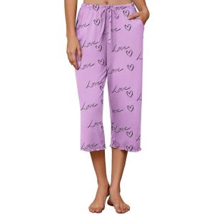 image:imageEkouaer Womens Capri Pajama Pants 2026 Wide Leg Lounge Sleep Pants Soft Comfy Drawstring Pj Bottoms with PocketsPink Love
