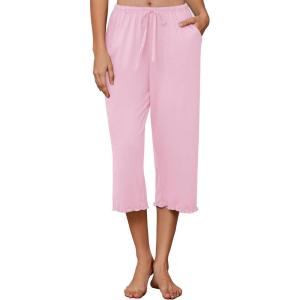 image:imageEkouaer Womens Capri Pajama Pants 2026 Wide Leg Lounge Sleep Pants Soft Comfy Drawstring Pj Bottoms with PocketsSolid Pink