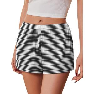 image:imageEkouaer Womens Pajama Short Sleep Short 2026 Fashion Summer Y2k Casual Lounge Short Cute Micro Mini Pj Bottoms with PocketsBlack White Stripe