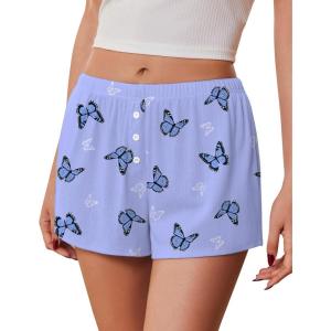image:imageEkouaer Womens Pajama Short Sleep Short 2026 Fashion Summer Y2k Casual Lounge Short Cute Micro Mini Pj Bottoms with PocketsBlue Butterfly