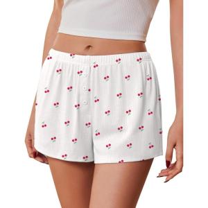 image:imageEkouaer Womens Pajama Short Sleep Short 2026 Fashion Summer Y2k Casual Lounge Short Cute Micro Mini Pj Bottoms with PocketsCherry