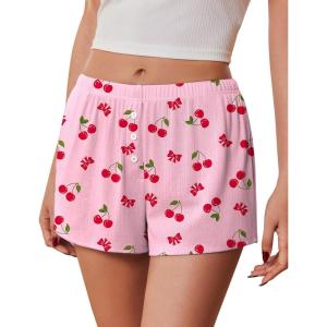 image:imageEkouaer Womens Pajama Short Sleep Short 2026 Fashion Summer Y2k Casual Lounge Short Cute Micro Mini Pj Bottoms with PocketsPink Cherry