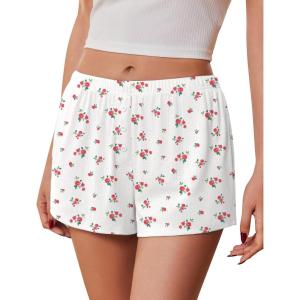 image:imageEkouaer Womens Pajama Short Sleep Short 2026 Fashion Summer Y2k Casual Lounge Short Cute Micro Mini Pj Bottoms with PocketsWhite Floral