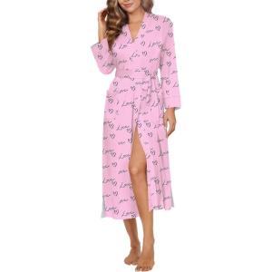 image:imageEkouaer Womens Robe Long Knit Kimono Bathrobe Lightweight Sleepwear Soft Ladies Loungewear with Pockets SXXLPink Love