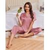 image:imageEkouaer Womens Silk Satin Pajama Sets 2 Piece Button Up Bride Pjs Soft Short Sleeve Sleepwear Long Pants Loungewear SXXLDusty Rose