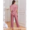 image:imageEkouaer Womens Silk Satin Pajama Sets 2 Piece Button Up Bride Pjs Soft Short Sleeve Sleepwear Long Pants Loungewear SXXLDusty Rose