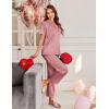 image:imageEkouaer Womens Silk Satin Pajama Sets 2 Piece Button Up Bride Pjs Soft Short Sleeve Sleepwear Long Pants Loungewear SXXLDusty Rose