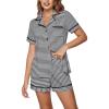 image:imageEkouaer Womens Pajama Sets 2 Piece Short Sleeve Button Down Tops and Pants Pj Set V Neck Sleepwear Loungewear Chest PocketDark Blue Stripes