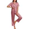 image:imageEkouaer Womens Silk Satin Pajama Sets 2 Piece Button Up Bride Pjs Soft Short Sleeve Sleepwear Long Pants Loungewear SXXLDusty Rose