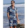 image:imageEkouaer Mens Pajama Sets Button Down Summer Pjs 2 Piece Hawaiian Shirt and Shorts Sets Beach Vacation Loungewear XSXXLHawaiian Flower Blue Leaves