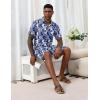 image:imageEkouaer Mens Pajama Sets Button Down Summer Pjs 2 Piece Hawaiian Shirt and Shorts Sets Beach Vacation Loungewear XSXXLNavy Blue Hawaiian Leaves