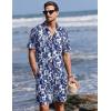 image:imageEkouaer Mens Pajama Sets Button Down Summer Pjs 2 Piece Hawaiian Shirt and Shorts Sets Beach Vacation Loungewear XSXXLNavy Blue Hawaiian Leaves