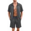 image:imageEkouaer Mens Pajama Sets Button Down Summer Pjs 2 Piece Hawaiian Shirt and Shorts Sets Beach Vacation Loungewear XSXXLDark Grey