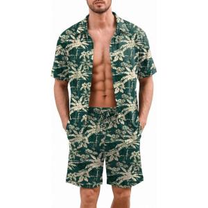 image:imageEkouaer Mens Pajama Sets Button Down Summer Pjs 2 Piece Hawaiian Shirt and Shorts Sets Beach Vacation Loungewear XSXXLCoconut Tree  Blue Green