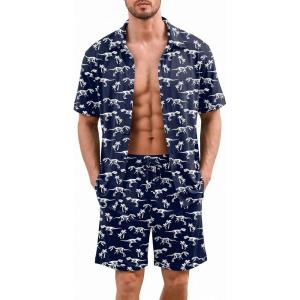 image:imageEkouaer Mens Pajama Sets Button Down Summer Pjs 2 Piece Hawaiian Shirt and Shorts Sets Beach Vacation Loungewear XSXXLDinosaur Skeleton