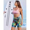 image:imageEkouaer Womens 85 Board Shorts High Waisted Swim Shorts Cross Waist Beach Surf Swimwear Swimsuit Bottoms with Pocket S3XLRed Tropical Flowers