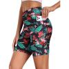 image:imageEkouaer Womens 85 Board Shorts High Waisted Swim Shorts Cross Waist Beach Surf Swimwear Swimsuit Bottoms with Pocket S3XLRed Flowers Green Leaves