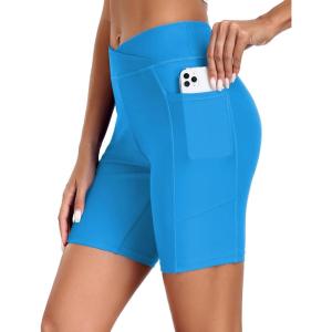image:imageEkouaer Womens 85 Board Shorts High Waisted Swim Shorts Cross Waist Beach Surf Swimwear Swimsuit Bottoms with Pocket S3XLSea Blue