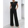 image:imageEkouaer Jumpsuits for Women Dressy Casual Ruffle Cap Sleeve Romper Summer Rib Knit One Piece OutfitsBlack
