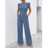 image:imageEkouaer Jumpsuits for Women Dressy Casual Ruffle Cap Sleeve Romper Summer Rib Knit One Piece OutfitsGrayblue