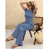 image:imageEkouaer Jumpsuits for Women Dressy Casual Ruffle Cap Sleeve Romper Summer Rib Knit One Piece OutfitsGrayblue