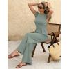 image:imageEkouaer Jumpsuits for Women Dressy Casual Ruffle Cap Sleeve Romper Summer Rib Knit One Piece OutfitsIce Green