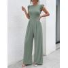 image:imageEkouaer Jumpsuits for Women Dressy Casual Ruffle Cap Sleeve Romper Summer Rib Knit One Piece OutfitsIce Green