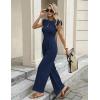 image:imageEkouaer Jumpsuits for Women Dressy Casual Ruffle Cap Sleeve Romper Summer Rib Knit One Piece OutfitsNavy