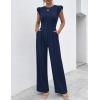 image:imageEkouaer Jumpsuits for Women Dressy Casual Ruffle Cap Sleeve Romper Summer Rib Knit One Piece OutfitsNavy