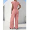 image:imageEkouaer Jumpsuits for Women Dressy Casual Ruffle Cap Sleeve Romper Summer Rib Knit One Piece OutfitsOrange Pink