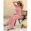 image:imageEkouaer Jumpsuits for Women Dressy Casual Ruffle Cap Sleeve Romper Summer Rib Knit One Piece OutfitsOrange Pink