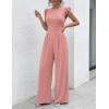 image:imageEkouaer Jumpsuits for Women Dressy Casual Ruffle Cap Sleeve Romper Summer Rib Knit One Piece OutfitsOrange Pink