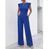 image:imageEkouaer Jumpsuits for Women Dressy Casual Ruffle Cap Sleeve Romper Summer Rib Knit One Piece OutfitsRoyal Blue