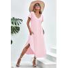 image:imageEkouaer Long Nightgowns for Women Short Sleeve House Dress with Pockets V Neck Sleepshirts Side Split Sleepwear S4XLMisty Rose