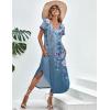 image:imageEkouaer Long Nightgowns for Women Short Sleeve House Dress with Pockets V Neck Sleepshirts Side Split Sleepwear S4XLSky Blue Floral