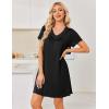 image:imageEkouaer Nightgowns for Women Short Sleeve House Dress with Pockets Pleated Soft Moomoo V Neck SleepwearBlack