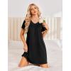 image:imageEkouaer Nightgowns for Women Short Sleeve House Dress with Pockets Pleated Soft Moomoo V Neck SleepwearBlack