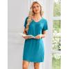 image:imageEkouaer Nightgowns for Women Short Sleeve House Dress with Pockets Pleated Soft Moomoo V Neck SleepwearBlue Green