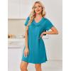 image:imageEkouaer Nightgowns for Women Short Sleeve House Dress with Pockets Pleated Soft Moomoo V Neck SleepwearBlue Green